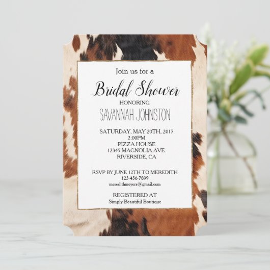 ブラウン白黒フェイク牛皮 招待状 (スタンド正面)