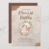 ブラウン破れた紙1st誕生日招待状 招待状 (正面/裏面)