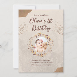 ブラウン破れた紙1st誕生日招待状 招待状