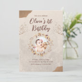 ブラウン破れた紙1st誕生日招待状 招待状 (スタンド正面)