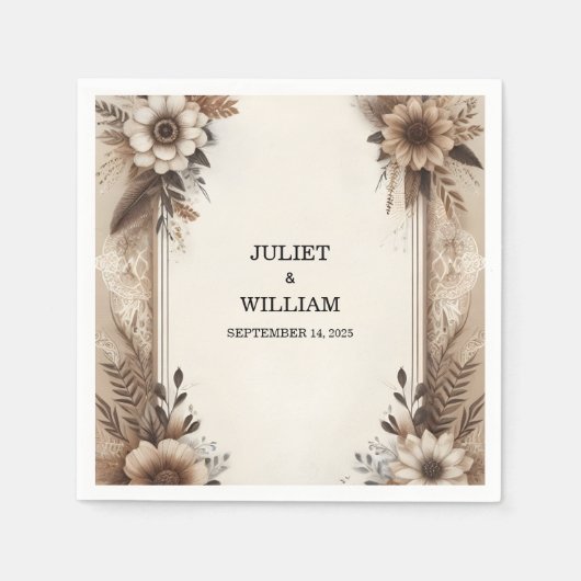 ブラウン秋ウッドペーパーリサイクル紙結婚ズ スタンダードカクテルナプキン (正面)