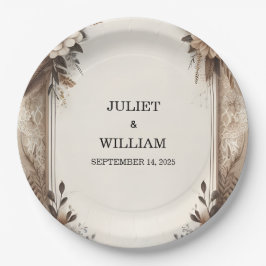 ブラウン秋ウッドペーパーリサイクル紙結婚ズ ペーパープレート