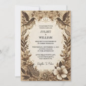 ブラウン秋ウッドペーパーリサイクル紙結婚ズ 招待状 (正面)