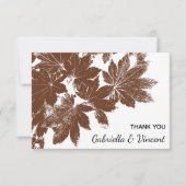 ブラウン秋リーフ結婚スタンプのフラットサンキューノート ノートカード (正面)