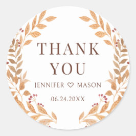 ブラウン秋秋ツリー葉ズ結婚サンキュー ラウンドシール