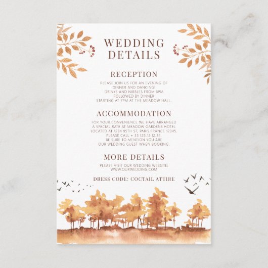 ブラウン秋秋結婚の木の詳細カード エンクロージャーカード (正面)