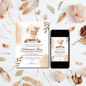 ブラウン紅葉ズベビーカー男の赤ちゃん誕生アヌン 招待状