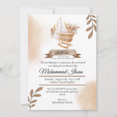 ブラウン紅葉ズベビーカー男の赤ちゃん誕生アヌン 招待状 (正面)