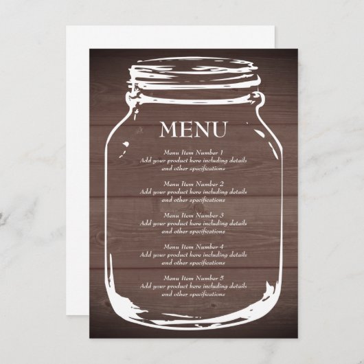 ブラウン納屋の木のマソン結婚ジャーのメニューテンプレート メニュー (正面/裏面)