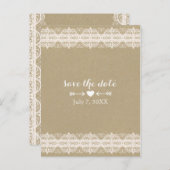 ブラウン紙とホワイトレース素朴日付を保存 案内ポストカード (正面/裏面)