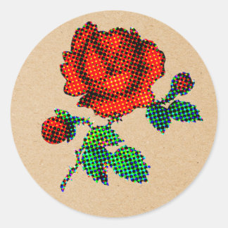 ブラウン紙のハーフトーンを使ったバラの花のファインアート ラウンドシール