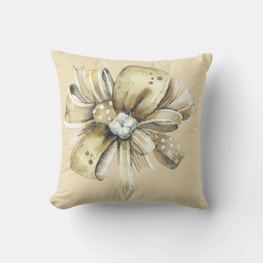 ブラウン紙パッケージ(赤とクリームファンシー弓) クッション (正面)