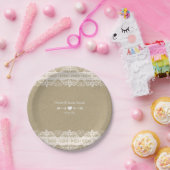 ブラウン紙&ホワイトレースナチュラル素朴ズ結婚ズ ペーパープレート (パーティー)