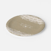 ブラウン紙&ホワイトレースナチュラル素朴ズ結婚ズ ペーパープレート (アングル)