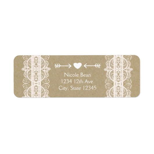 ブラウン紙&ホワイトレースナチュラル素朴ズ結婚ズ ラベル (正面)