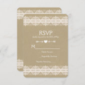 ブラウン紙&レースナチュラル素朴ウェディングRSVP 出欠カード (正面/裏面)