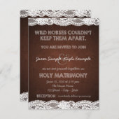 ブラウン素朴とホワイトレースの田舎の結婚式 招待状 (正面/裏面)