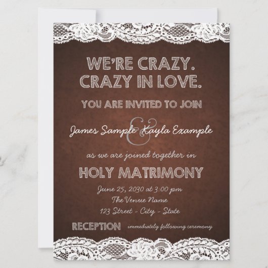 ブラウン素朴とホワイトレース結婚ズ 招待状 (正面)