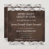 ブラウン素朴とホワイトレース結婚ズ 招待状 (正面/裏面)