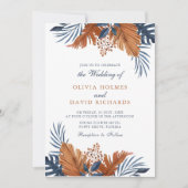 ブラウン素朴とミッドナイト葉ブルーの結婚ズ 招待状 (正面)