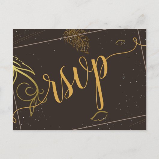 ブラウン素朴と白のrsvp招待状 インビテーションポストカード (正面)