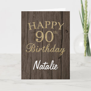 ブラウン素朴と金ゴールドのグリッター90番目の誕生日カード カード