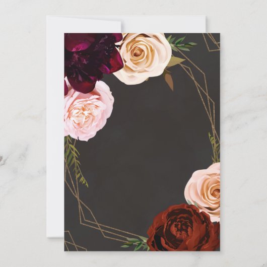 ブラウン素朴と金ゴールドダークモダンフローラ結婚ズ 招待状 (裏面)