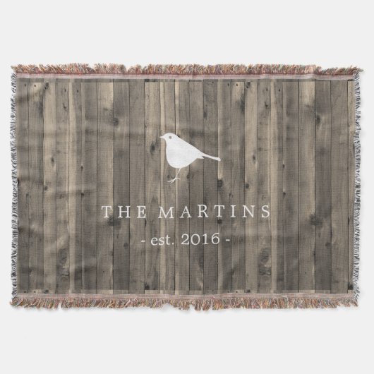 ブラウン素朴な木および甘く白い鳥 スローブランケット (正面)