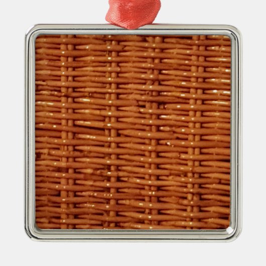 ブラウン素朴ウィッカーピクニックバスケットカントリースタイル メタルオーナメント (正面)