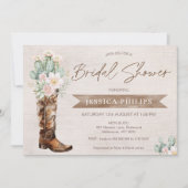ブラウン素朴ウェスタン女性のカーボーイブートブライダルシャワー 招待状 (正面)
