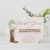 ブラウン素朴ウェスタン女性のカーボーイブートブライダルシャワー 招待状 (スタンド正面)
