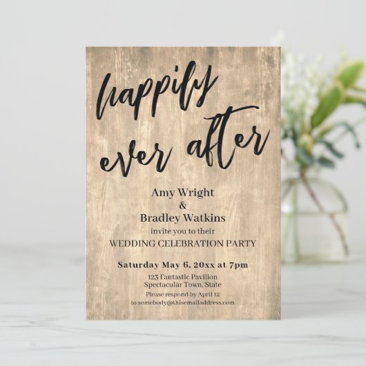 ブラウン素朴ウッドたった今結婚しましたウェディングレセプション 招待状 (スタンド正面)