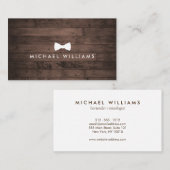 ブラウン素朴ウッドに洗練されたメンズボウタイロゴ 名刺 (正面/裏面)