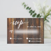 ブラウン素朴ウッドカジュアルリクエス結婚ト 出欠カード (スタンド正面)