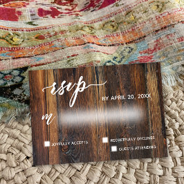 ブラウン素朴ウッドカジュアルリクエス結婚ト 出欠カード