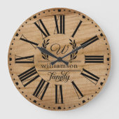 ブラウン素朴ウッドカスタムファミリーネームファームハウス ラージ壁時計 (正面)