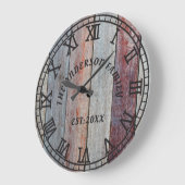 ブラウン素朴ウッドカスタムファミリ名 ラージ壁時計 (傾斜)