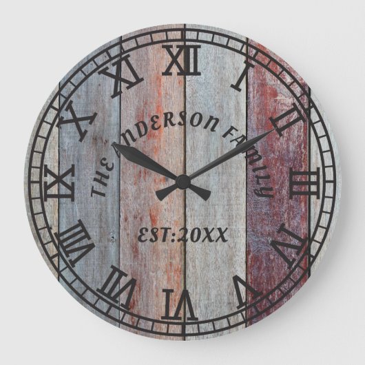 ブラウン素朴ウッドカスタムファミリ名 ラージ壁時計 (正面)
