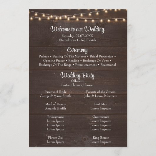 ブラウン素朴ウッドストリングライト結婚式 プログラム (裏面)