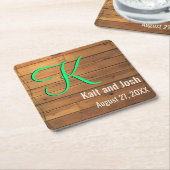 ブラウン素朴ウッドバーンウォールファームモノグラム スクエアペーパーコースター (アングル)