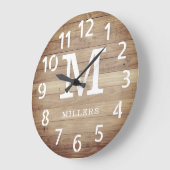 ブラウン素朴ウッドファミリーネームモノグラムファームハウス ラージ壁時計 (傾斜)