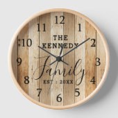 ブラウン素朴ウッドファームハウスファミリー名 壁時計 (正面)