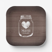 ブラウン素朴ウッドプリントスクエアウェディングパーティープレート ペーパープレート (正面)