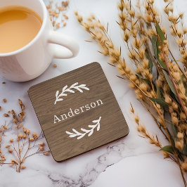 ブラウン素朴ウッドローレル姓モノグラム コースター