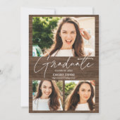 ブラウン素朴ウッド3枚の写真コラージュ卒業 案内状 (正面)