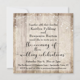 ブラウン素朴ウッド&ライト夕べ結婚ズイベント 招待状