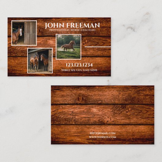 ブラウン素朴ウマの写真エクエストリアン 名刺 (正面/裏面)