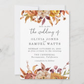 ブラウン素朴オレンジ金ゴールド秋のフローラ結婚ズ 招待状 (正面)
