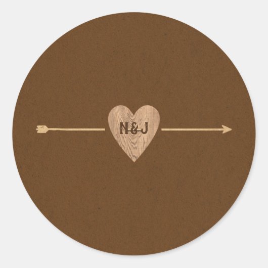 ブラウン素朴クラフトハートアローウッドジー ラウンドシール (正面)