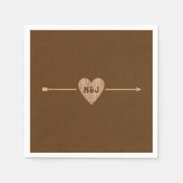 ブラウン素朴クラフトハート矢印ブライダルシャワー スタンダードカクテルナプキン